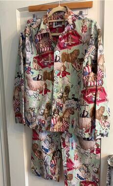 VTG The Cats Pajamas Dog Show PJ Set Women's Cotton Front Best of Show Print MED